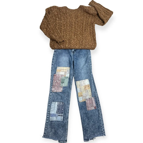 Vintage 80’s-90’s brown cable knit oversized sweater with shoulder pads size S - Picture 7 of 9